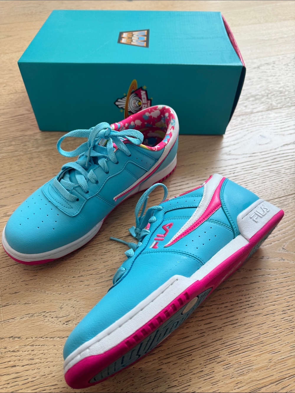 Fila X The New Day Teal Athletic Sneakers with Pink Accents